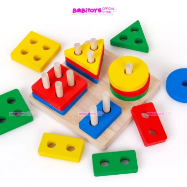 Bộ thả hình khối 4 cọc trụ gỗ Đồ chơi trí tuệ học hình, màu sắc, giá 36.000đ 9