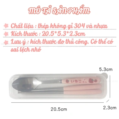 Bộ thìa đũa dĩa Sweetlife inox, hộp đựng văn phòng, họa tiết dâu tây - 36.000₫ 9