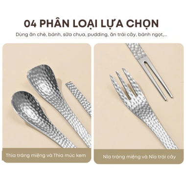 Bộ Thìa Nĩa Inox 304 Vân Rắn 2 Màu - Dùng Tráng Miệng, Trái Cây, Nhà Hàng, Khách Sạn Giá 19.000 VND 3 Bộ Thìa Nĩa Inox 304 Vân Rắn 2 Màu - Dùng Tráng Miệng, Trái Cây, Nhà Hàng, Khách Sạn Giá 19.000 VND 3