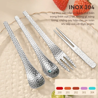 Bộ Thìa Nĩa Inox 304 Vân Rắn 2 Màu - Dùng Tráng Miệng, Trái Cây, Nhà Hàng, Khách Sạn Giá 19.000 VND 4 Bộ Thìa Nĩa Inox 304 Vân Rắn 2 Màu - Dùng Tráng Miệng, Trái Cây, Nhà Hàng, Khách Sạn Giá 19.000 VND 4