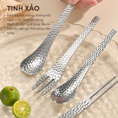 Bộ Thìa Nĩa Inox 304 Vân Rắn 2 Màu - Dùng Tráng Miệng, Trái Cây, Nhà Hàng, Khách Sạn Giá 19.000 VND