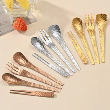 Bộ Thìa Nĩa Inox 304 Vân Rắn 2 Màu - Dùng Tráng Miệng, Trái Cây, Nhà Hàng, Khách Sạn Giá 19.000 VND