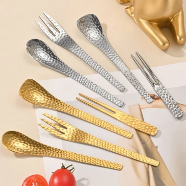 Bộ Thìa Nĩa Inox 304 Vân Rắn 2 Màu - Dùng Tráng Miệng, Trái Cây, Nhà Hàng, Khách Sạn Giá 19.000 VND