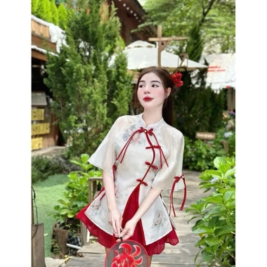 Bộ tơ thêu trắng kem đỏ sún cổ tay lỡ thêu hoa, váy xòe nhẹ 40cm áo 69cm - chỉ 243k 3 Bộ tơ thêu trắng kem đỏ sún cổ tay lỡ thêu hoa, váy xòe nhẹ 40cm áo 69cm - chỉ 243k 3