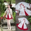 Bộ tơ thêu trắng kem đỏ sún cổ tay lỡ thêu hoa, váy xòe nhẹ 40cm áo 69cm - chỉ 243k 5