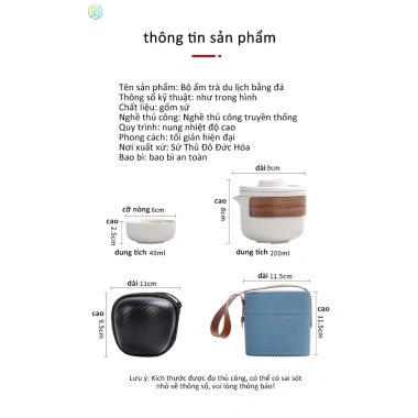 Bộ trà du lịch gốm Một nồi Hai cốc - Di động, dùng ngoài trời, chỉ 157.500₫ 2