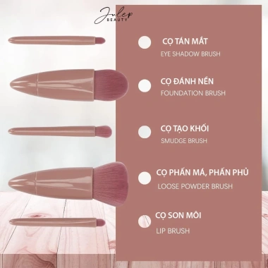 Bộ Trang Điểm 5 Cọ + Gương Mini JULEPBEAUTY Phấn phủ, kem nền, mắt - Giá 37.800đ 2