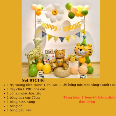 Bộ trang trí sinh nhật trụ vuông 1.2x1.6m kèm bơm, băng dính bóng - Chỉ 147k