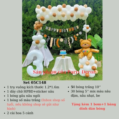 Bộ trang trí sinh nhật trụ vuông 1.2x1.6m kèm bơm, băng dính bóng - Chỉ 147k