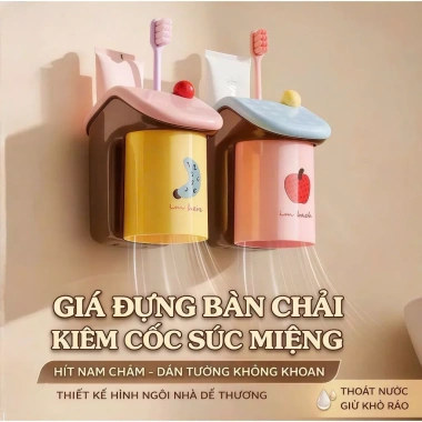Bộ treo bàn chải và cốc súc miệng hút nam châm ngôi nhà mini dễ thương 122.500₫