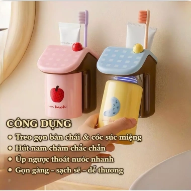 Bộ treo bàn chải và cốc súc miệng hút nam châm ngôi nhà mini dễ thương 122.500₫ 2