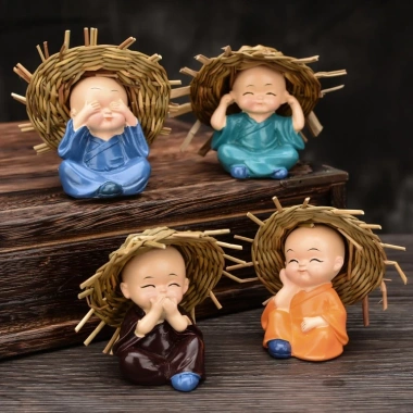 Bộ Tượng Bốn Chú Tiểu Hoà Thượng Tứ Không Ngộ Nghĩnh - Trang Trí Taplo Xe Ô Tô, Quà Tặng Bình An, Giá 60.000đ