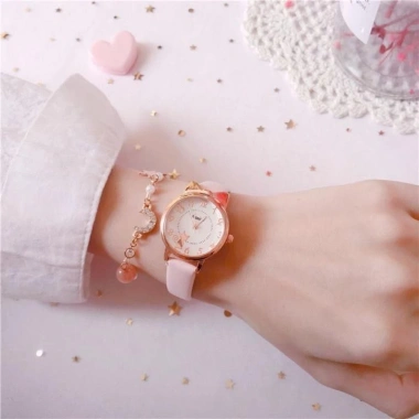 Bộ vòng tay đồng hồ YUNAUN - Đồng hồ da thạch anh, tai mèo dễ thương, giảm giá 22% 2