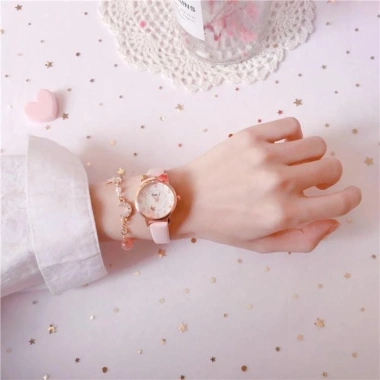 Bộ vòng tay đồng hồ YUNAUN - Đồng hồ da thạch anh, tai mèo dễ thương, giảm giá 22% 8