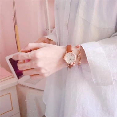 Bộ vòng tay đồng hồ YUNAUN - Đồng hồ da thạch anh, tai mèo dễ thương, giảm giá 22% 9