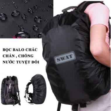 Bọc trùm balo chống nước, chống bụi, vải dày dặn logo SWAT phản quang 35-55L