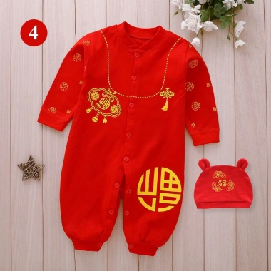 Body Đầy Tháng Thôi Nôi Tết Tài Lộc Dài Tay Liền Thân Màu Đỏ cho Bé Trai & Bé Gái Sơ Sinh - Giá 49.000 VND 5