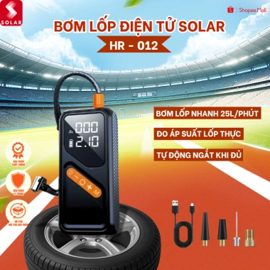 Bơm lốp ô tô SOLAR HR012 80W màn LED, đèn sạc dự phòng, động cơ siêu nạp 620k