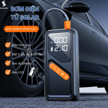 Bơm lốp ô tô SOLAR HR012 80W màn LED, đèn sạc dự phòng, động cơ siêu nạp 620k 2 Bơm lốp ô tô SOLAR HR012 80W màn LED, đèn sạc dự phòng, động cơ siêu nạp 620k 2