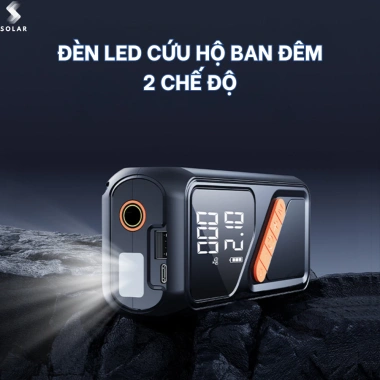 Bơm lốp ô tô SOLAR HR012 80W màn LED, đèn sạc dự phòng, động cơ siêu nạp 620k 3 Bơm lốp ô tô SOLAR HR012 80W màn LED, đèn sạc dự phòng, động cơ siêu nạp 620k 3