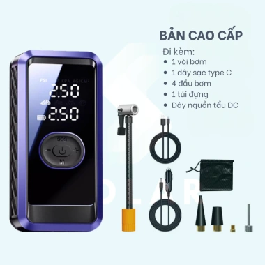 Bơm lốp ô tô SOLAR HR012 80W màn LED, đèn sạc dự phòng, động cơ siêu nạp 620k