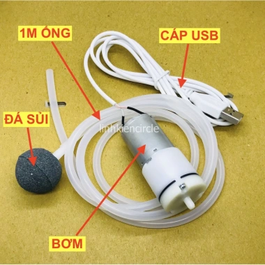 Bơm oxy mini chạy pin 3V-6V kèm ống đá sủi 1m, cáp USB, dùng sạc dự phòng – LK594 2