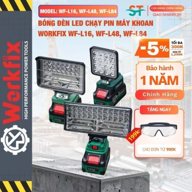 Bóng đèn LED chạy pin máy khoan WORKFIX WF-L16/L48/L84 - Chân pin 4cm, giá 169k
