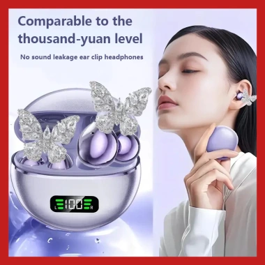 Bông tai Bluetooth không dây, thiết kế mở kẹp tháo rời, ANC giảm tiếng ồn, phù hợp thể thao nữ, quà tặng