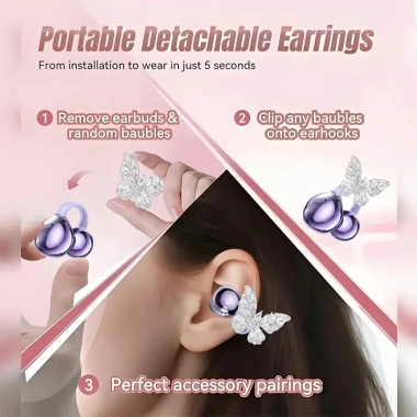 Bông tai Bluetooth không dây, thiết kế mở kẹp tháo rời, ANC giảm tiếng ồn, phù hợp thể thao nữ, quà tặng