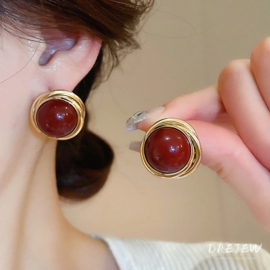 Bông tai ngọc trai nhân tạo hình tròn DREJEW nữ Kiểu cổ điển giảm giá 38.000đ