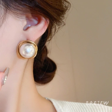 Bông tai ngọc trai nhân tạo hình tròn DREJEW nữ Kiểu cổ điển giảm giá 38.000đ
