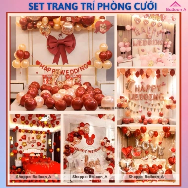 Bóng Trang Trí Phòng Cưới + Bóng Bay - Tặng 100 Cành Hoa Hồng Lụa - Giá 150k 8