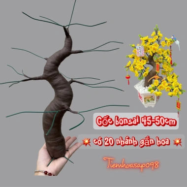 Bonsai giả Kẽm Nhung 45-50cm 20 nhánh hoa Mai Đào, trang trí Tết, giá 44.000đ