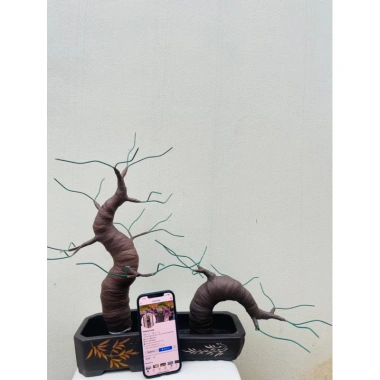 Bonsai giả Kẽm Nhung 45-50cm 20 nhánh hoa Mai Đào, trang trí Tết, giá 44.000đ