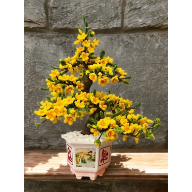 Bonsai giả Kẽm Nhung 45-50cm 20 nhánh hoa Mai Đào, trang trí Tết, giá 44.000đ