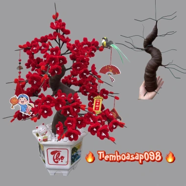 Bonsai giả Kẽm Nhung 45-50cm 20 nhánh hoa Mai Đào, trang trí Tết, giá 44.000đ