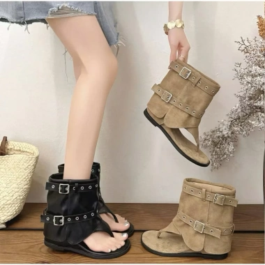 Boot Nữ Cao Cổ Đế 5cm Da Lộn Khóa Bản To Dép Quai Kẹp Cá Tính Hottrend 2.025