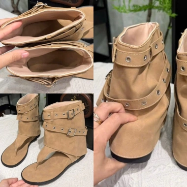 Boot Nữ Cao Cổ Đế 5cm Da Lộn Khóa Bản To Dép Quai Kẹp Cá Tính Hottrend 2.025