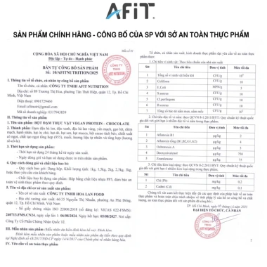 Bột Tăng Cơ Vegan Protein Afit Nutrition - Giá ưu đãi 410.000 VNĐ, quà tặng