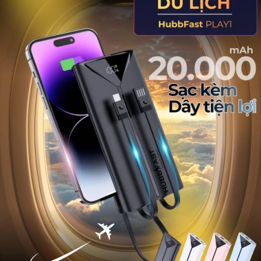 BOX mini 20.000mAh sạc nhanh PD, HubbFast Play1, màn hình LED, an toàn, bảo hành 18 tháng - Giá chỉ 349.000₫