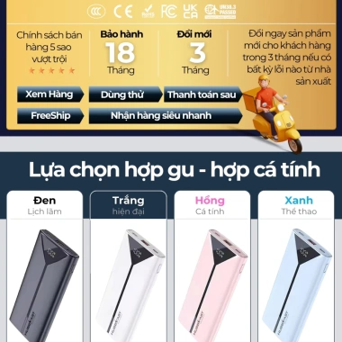 BOX mini 20.000mAh sạc nhanh PD, HubbFast Play1, màn hình LED, an toàn, bảo hành 18 tháng - Giá chỉ 349.000₫