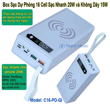 Box sạc dự phòng 16 cell sạc nhanh 22.5W + không dây 15W - Mẫu mới giá 295k