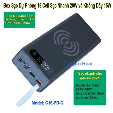 Box sạc dự phòng 16 cell sạc nhanh 22.5W + không dây 15W - Mẫu mới giá 295k