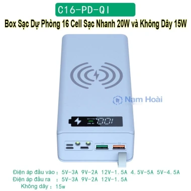 Box sạc dự phòng 16 cell sạc nhanh 22.5W + không dây 15W - Mẫu mới giá 295k