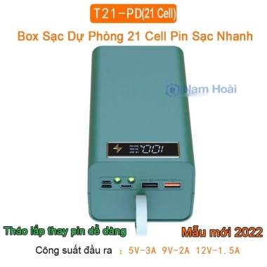Box sạc dự phòng 21 cell 18.650 T21 - Sạc nhanh 22.5W, không dây 15W - 219.000 VND