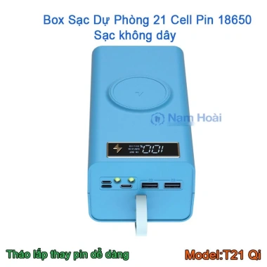 Box sạc dự phòng 21 cell 18.650 T21 - Sạc nhanh 22.5W, không dây 15W - 219.000 VND
