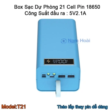 Box sạc dự phòng 21 cell 18.650 T21 - Sạc nhanh 22.5W, không dây 15W - 219.000 VND