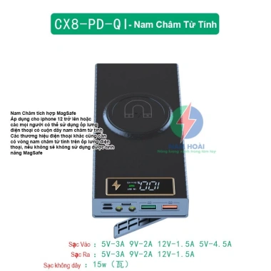 Box sạc dự phòng 8 cell 18.650 CX8 - Sạc nhanh 22.5W + Sạc không dây 15W nam châm, chỉ 129.000₫
