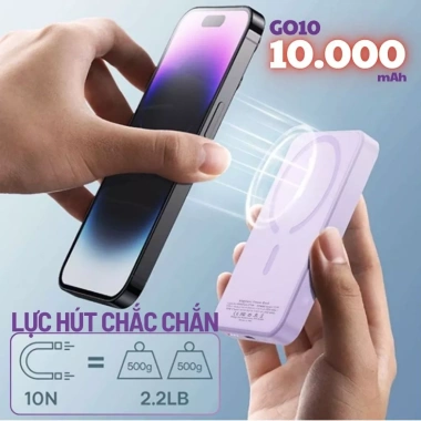 BOX Sạc từ tính HubbFast GO10 - Pin dự phòng 10.000mAh, sạc nhanh không dây 15W, Type-C 20W, giá chỉ 500.400₫ 2