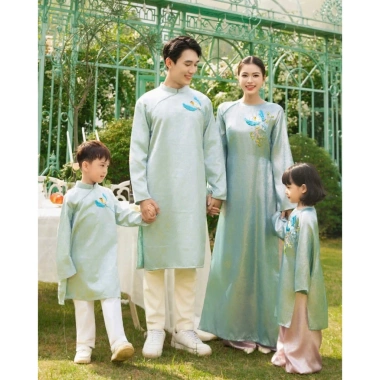 BST Tết 2.026 Áo dài gia đình Yến Thư xanh – áo dài nhà Cam, trẻ em, giảm giá 255k 2